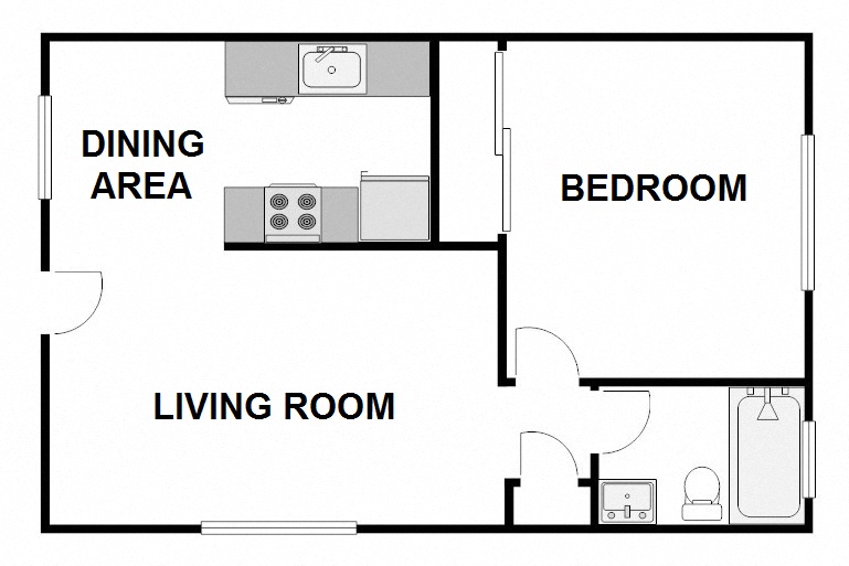 Floor plan for 1 bed, 1 bath, 505 sqft